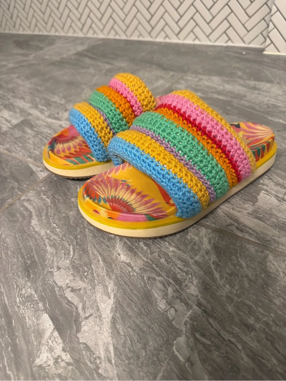 Farm Rio Multi-Color Crochet Slide Sandals